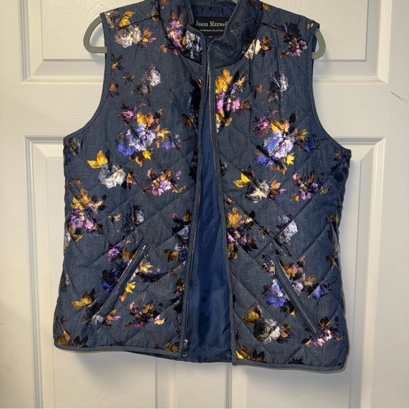 Jason Maxwell Blue‎ Floral Quilted Vest - Picture 1 of 9